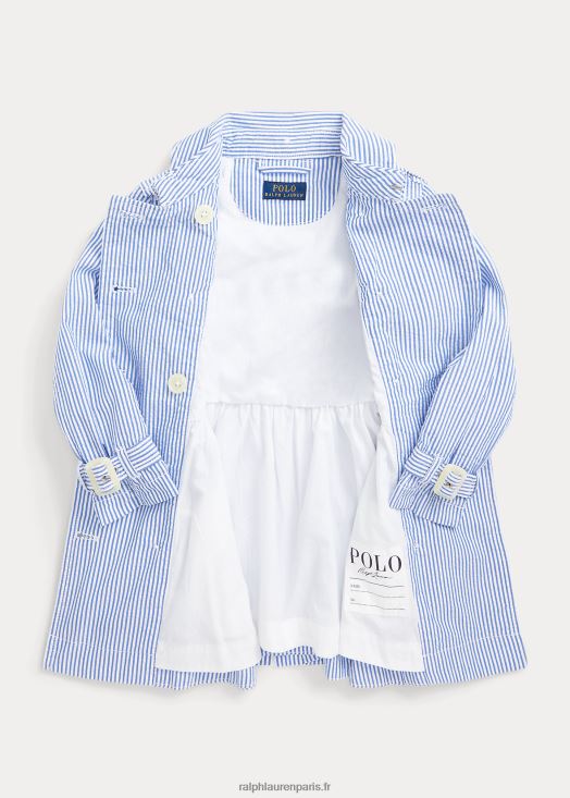 trench à capuche en seersucker 46T60T7349 enfants Ralph Lauren bleu blanc