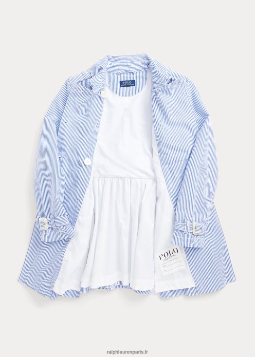 trench à capuche en seersucker 46T60T7527 enfants Ralph Lauren bleu blanc