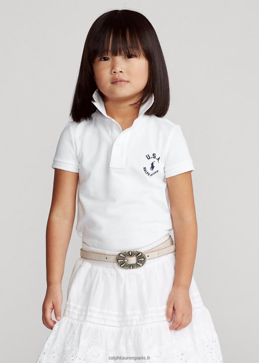 polo en maille de coton à drapeau 46T60T6780 enfants Ralph Lauren blanc