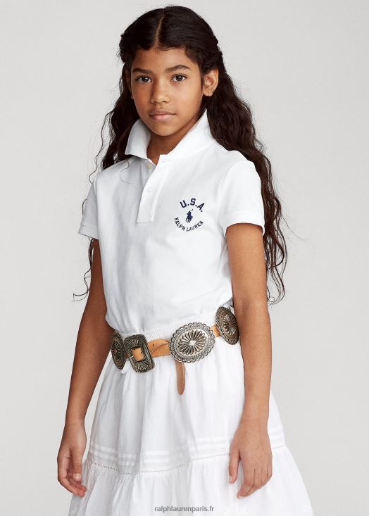 polo en maille de coton à drapeau 46T60T7022 enfants Ralph Lauren blanc