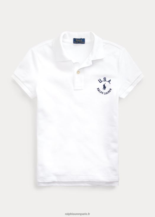 polo en maille de coton à drapeau 46T60T7022 enfants Ralph Lauren blanc