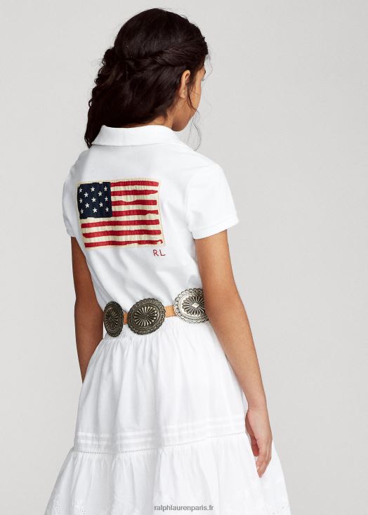 polo en maille de coton à drapeau 46T60T7022 enfants Ralph Lauren blanc