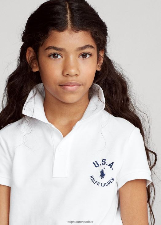polo en maille de coton à drapeau 46T60T7022 enfants Ralph Lauren blanc