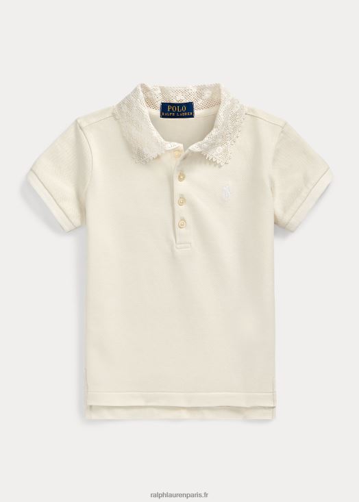 polo en maille stretch à col en dentelle 46T60T7381 enfants Ralph Lauren blanc