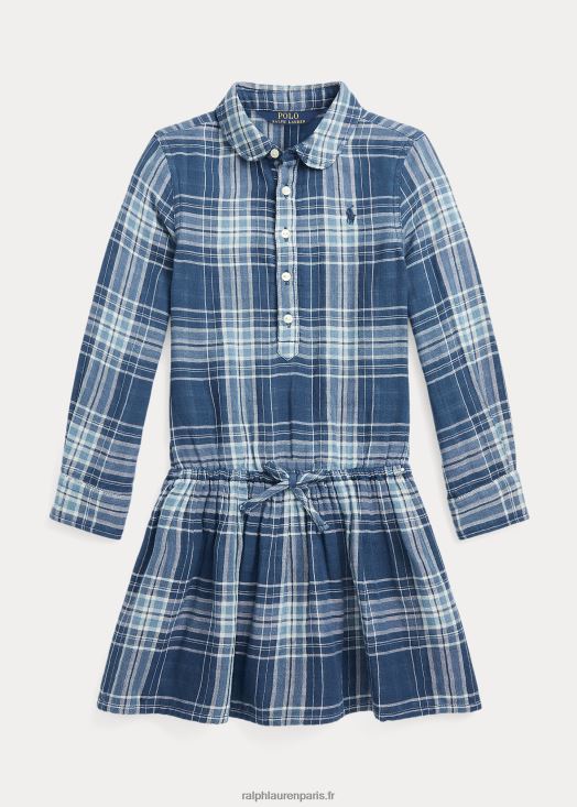 robe-chemise en coton double face à carreaux 46T60T7445 enfants Ralph Lauren carreaux bleu/marine