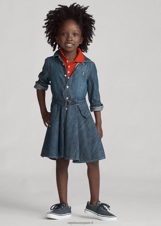 robe-chemise en denim de coton à ceinture 46T60T6783 enfants Ralph Lauren indigo