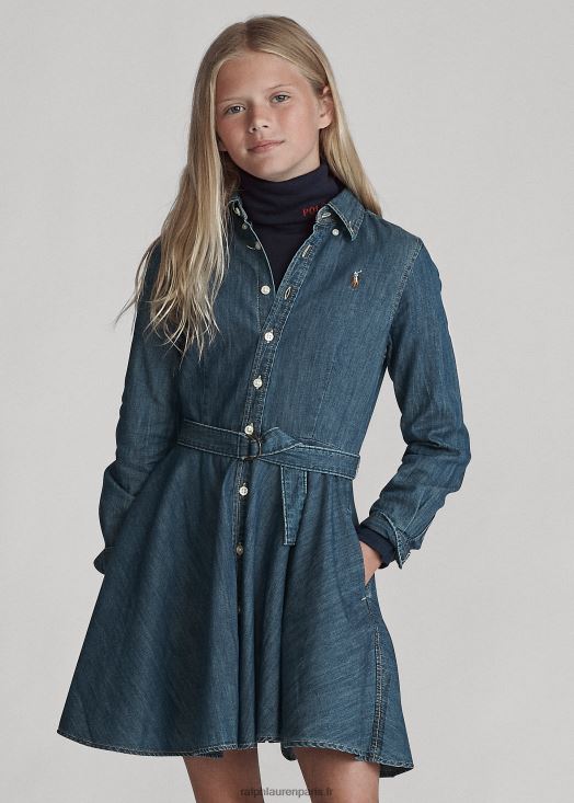 robe-chemise en denim de coton à ceinture 46T60T7025 enfants Ralph Lauren indigo