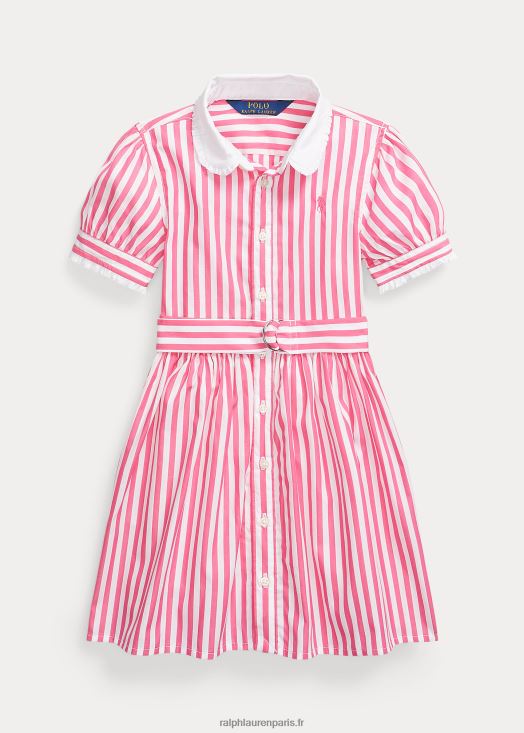 robe-chemise en popeline de coton à rayures et à ceinture 46T60T6855 enfants Ralph Lauren rose désert/blanc