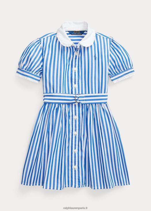robe-chemise en popeline de coton à rayures et à ceinture 46T60T6856 enfants Ralph Lauren nouvel iris/blanc