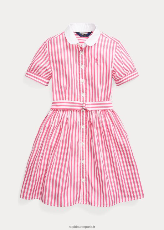 robe-chemise en popeline de coton à rayures et à ceinture 46T60T7097 enfants Ralph Lauren rose désert/blanc