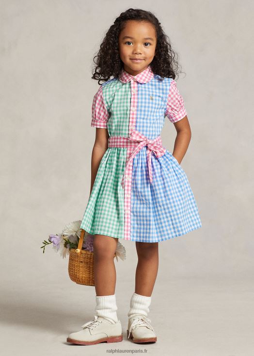 robe-chemise en popeline de coton vichy 46T60T7344 enfants Ralph Lauren multicolore bleu/blanc