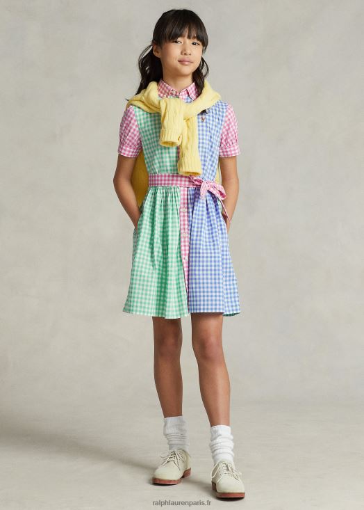 robe-chemise en popeline de coton vichy 46T60T7489 enfants Ralph Lauren multicolore bleu/blanc