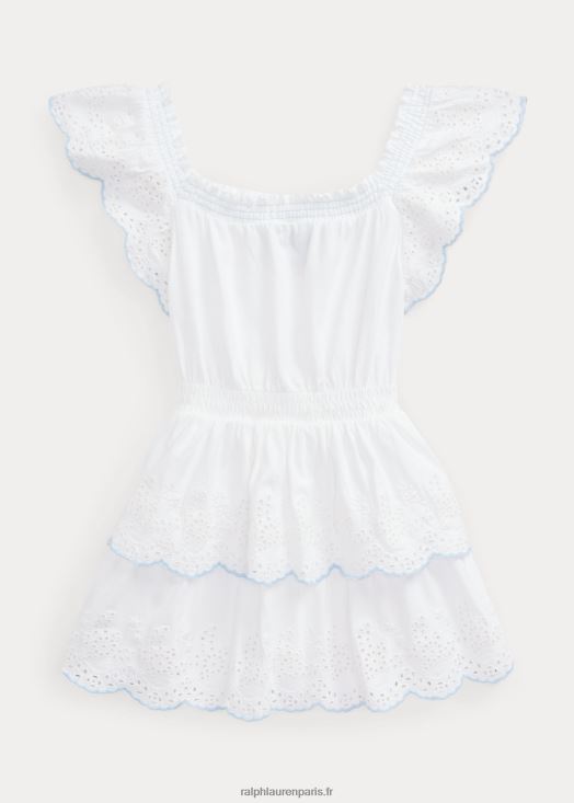 robe en jersey de coton à broderies anglaises 46T60T6843 enfants Ralph Lauren blanc
