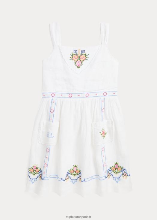 robe en lin à fleurs brodées 46T60T7154 enfants Ralph Lauren blanc