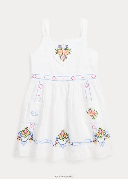 robe en lin à fleurs brodées 46T60T9968 enfants Ralph Lauren blanc