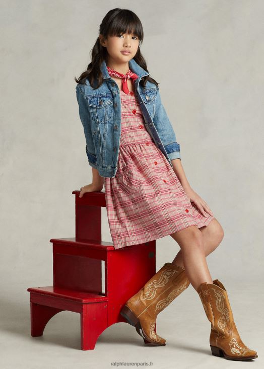 robe en popeline de coton à carreaux 46T60T6969 enfants Ralph Lauren plaid rose