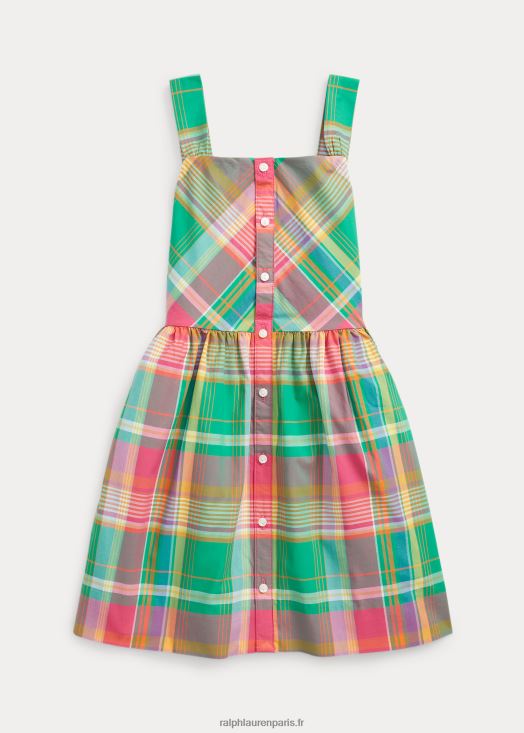 robe en popeline de coton à carreaux 46T60T7373 enfants Ralph Lauren vert/rose