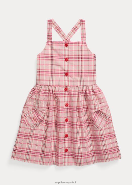 robe en popeline de coton à carreaux 46T60T9971 enfants Ralph Lauren plaid rose