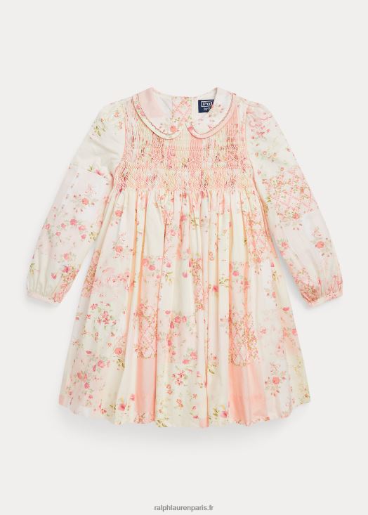 robe en popeline de coton smockée à fleurs 46T60T7396 enfants Ralph Lauren patchwork saint valentin