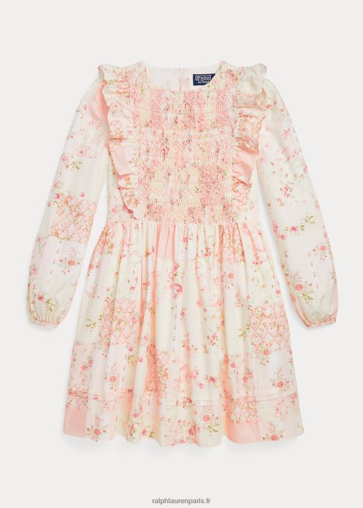 robe en popeline de coton smockée à fleurs 46T60T7560 enfants Ralph Lauren patchwork saint valentin