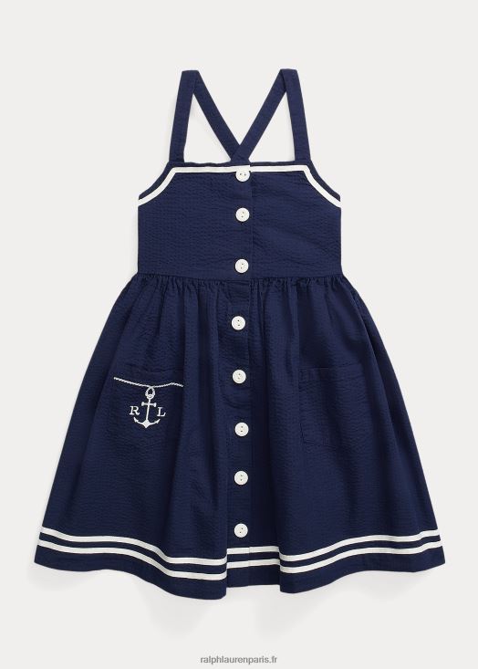 robe en seersucker de coton ancre 46T60T6859 enfants Ralph Lauren marine raffinée