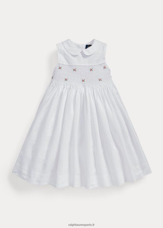 robe en seersucker de coton à smocks 46T60T6841 enfants Ralph Lauren blanc