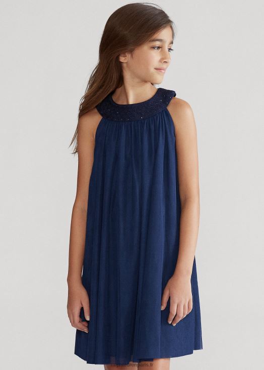 robe en tulle smockée à la main 46T60T7023 enfants Ralph Lauren marine raffinée