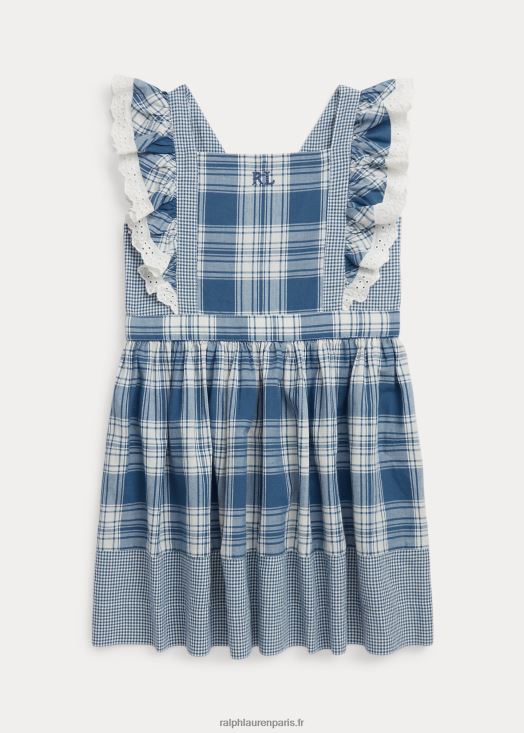 robe madras en coton à carreaux 46T60T6834 enfants Ralph Lauren deckwash blanc/bleu