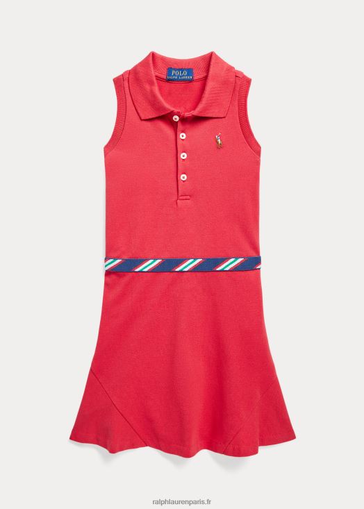 robe polo en résille stretch à bords en gros-grain 46T60T6861 enfants Ralph Lauren tribord rouge