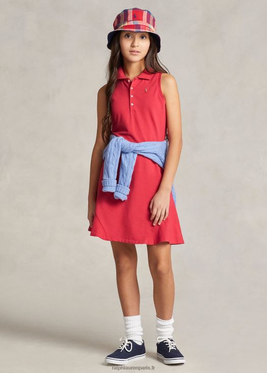 robe polo en résille stretch à bords en gros-grain 46T60T6957 enfants Ralph Lauren tribord rouge