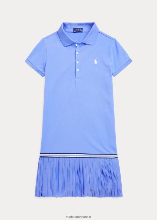 robe polo plissée en résille stretch 46T60T7176 enfants Ralph Lauren bleu de l'île du port