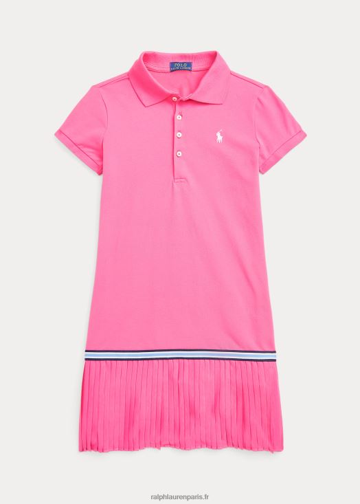 robe polo plissée en résille stretch 46T60T7177 enfants Ralph Lauren rose du désert