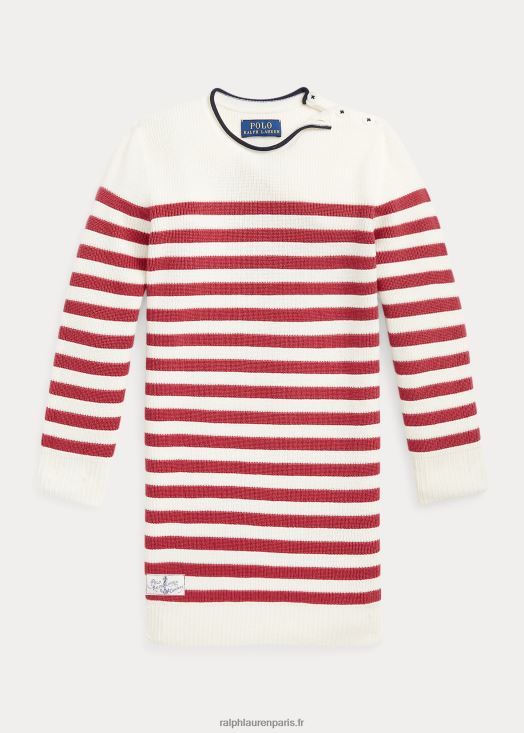 robe pull en coton à rayures 46T60T7459 enfants Ralph Lauren crème/piment