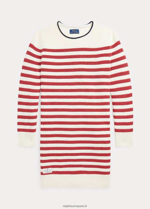 robe pull en coton à rayures 46T60T7610 enfants Ralph Lauren crème/piment