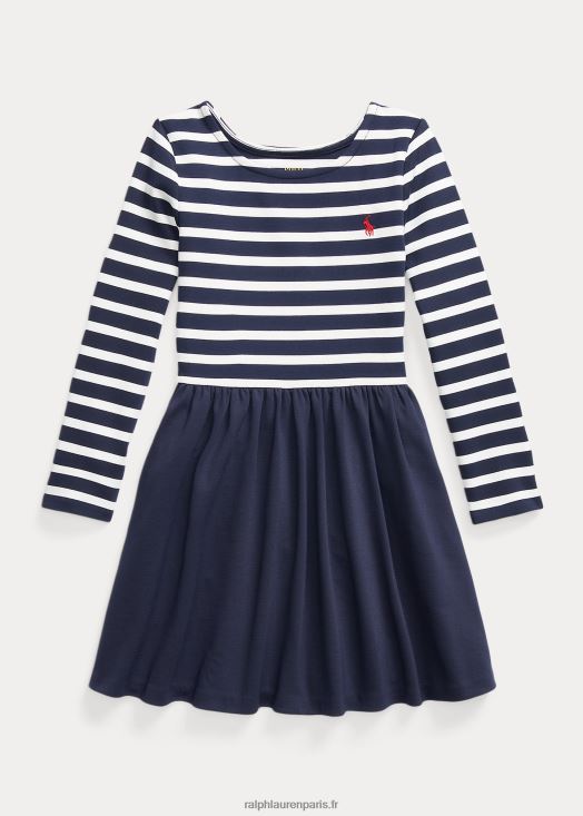robe rayée en point de Rome stretch 46T60T7405 enfants Ralph Lauren rl marine/deckwash blanc