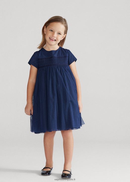 robe trapèze en tulle brodé 46T60T6782 enfants Ralph Lauren marine raffinée