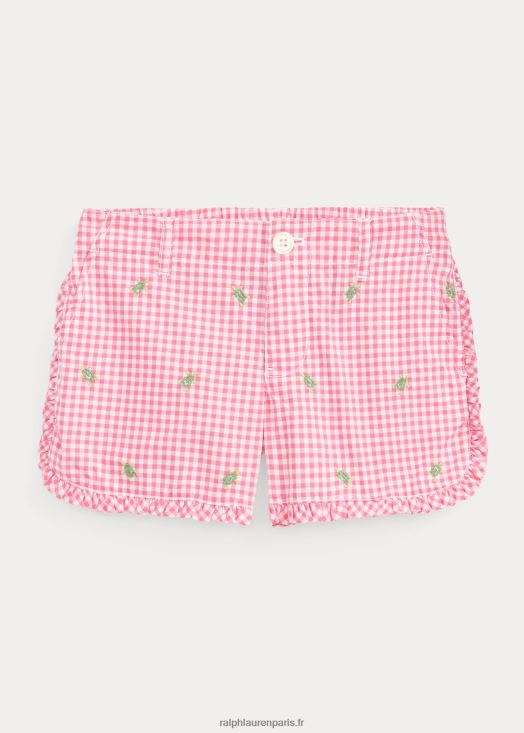 short en popeline de coton vichy tortue 46T60T9972 enfants Ralph Lauren rose désert/blanc