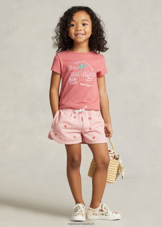 short fraise en sergé de coton 46T60T6705 enfants Ralph Lauren rose des adirondacks