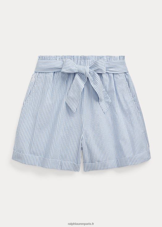 short paperbag en seersucker de coton à ceinture 46T60T7139 enfants Ralph Lauren bleu blanc