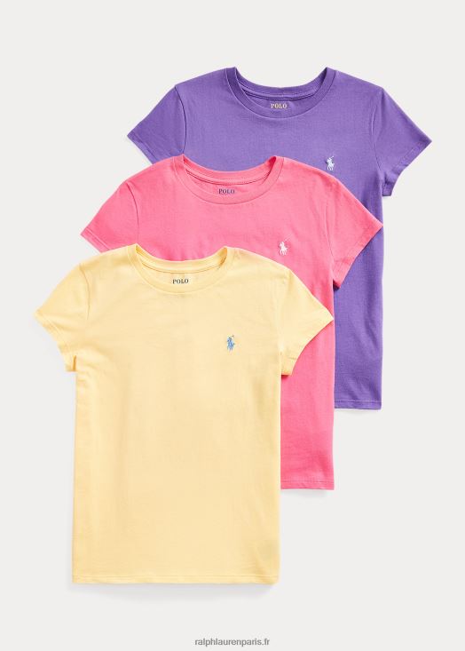 lot de 3 t-shirts à col rond en jersey de coton 46T60T7561 enfants Ralph Lauren jaune empire/rose