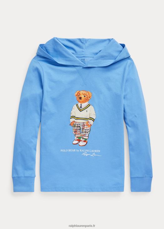 t-shirt à capuche en jersey de coton polo bear 46T60T6596 enfants Ralph Lauren bleu de l'île du port