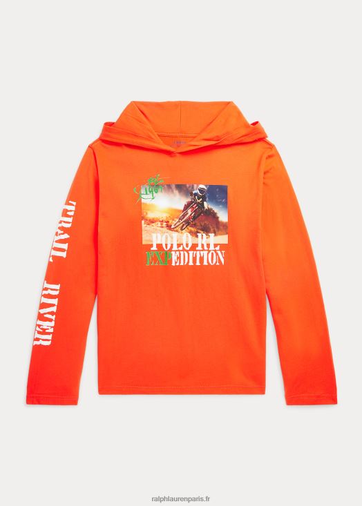 t-shirt à capuche graphique en coton 46T60T6673 enfants Ralph Lauren orange actif