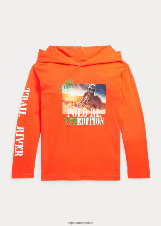 t-shirt à capuche graphique en coton 46T60T9900 enfants Ralph Lauren orange actif