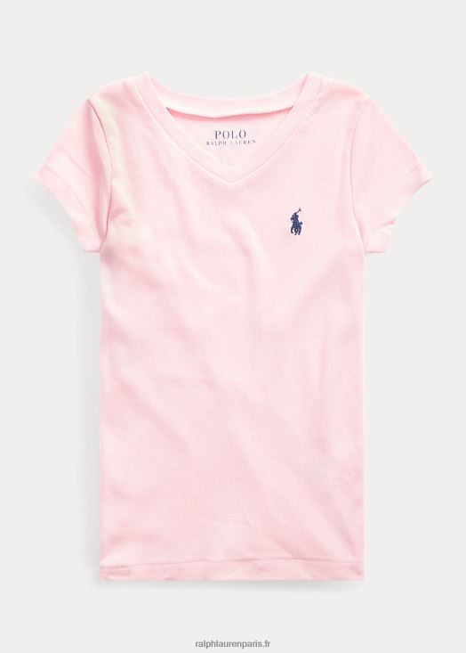 t-shirt à col v en coton modal 46T60T6956 enfants Ralph Lauren rose carmel