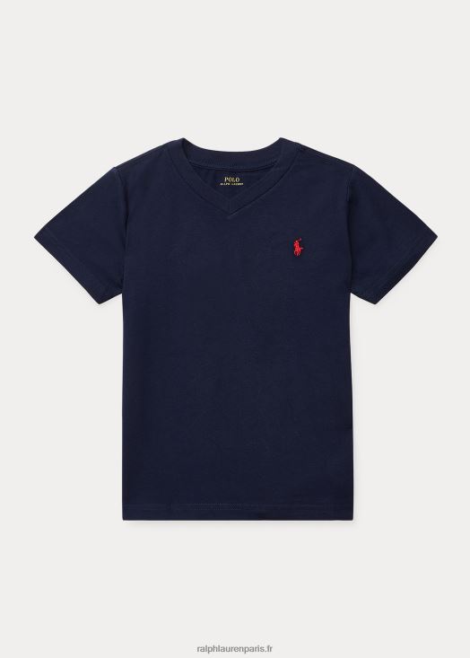 t-shirt col v en jersey de coton 46T60T5899 enfants Ralph Lauren marine de croisière