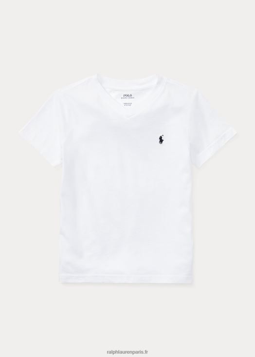 t-shirt col v en jersey de coton 46T60T5900 enfants Ralph Lauren blanc