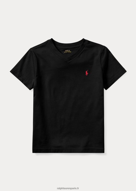 t-shirt col v en jersey de coton 46T60T5901 enfants Ralph Lauren rl noir