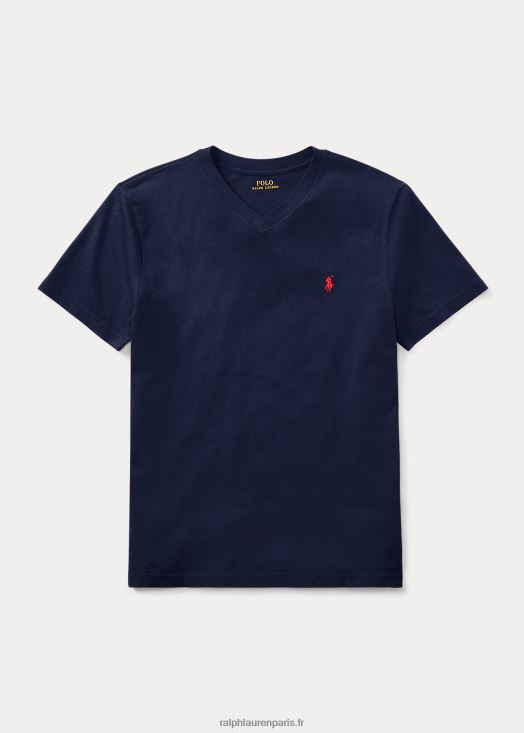 t-shirt col v en jersey de coton 46T60T6281 enfants Ralph Lauren marine de croisière
