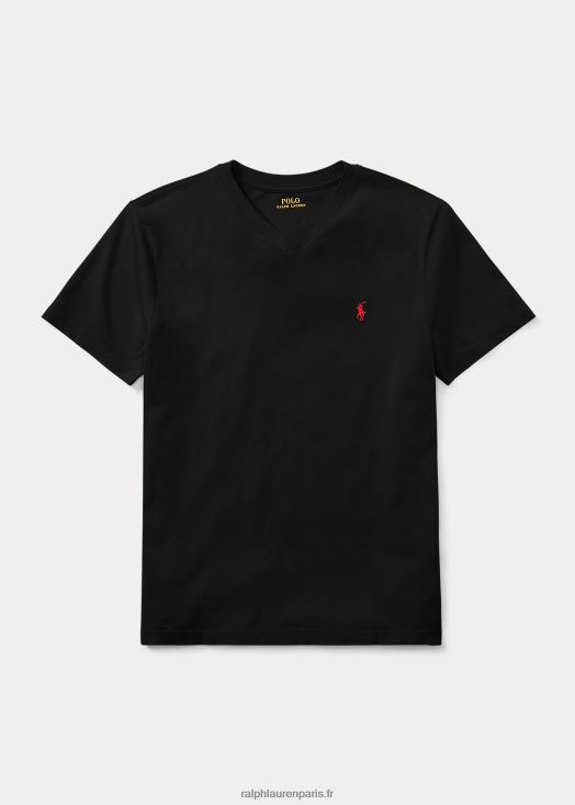 t-shirt col v en jersey de coton 46T60T6282 enfants Ralph Lauren rl noir