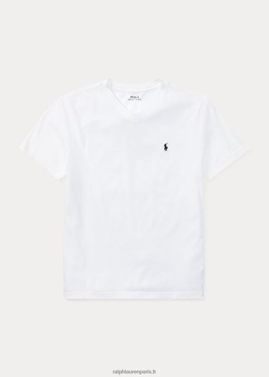 t-shirt col v en jersey de coton 46T60T6283 enfants Ralph Lauren blanc